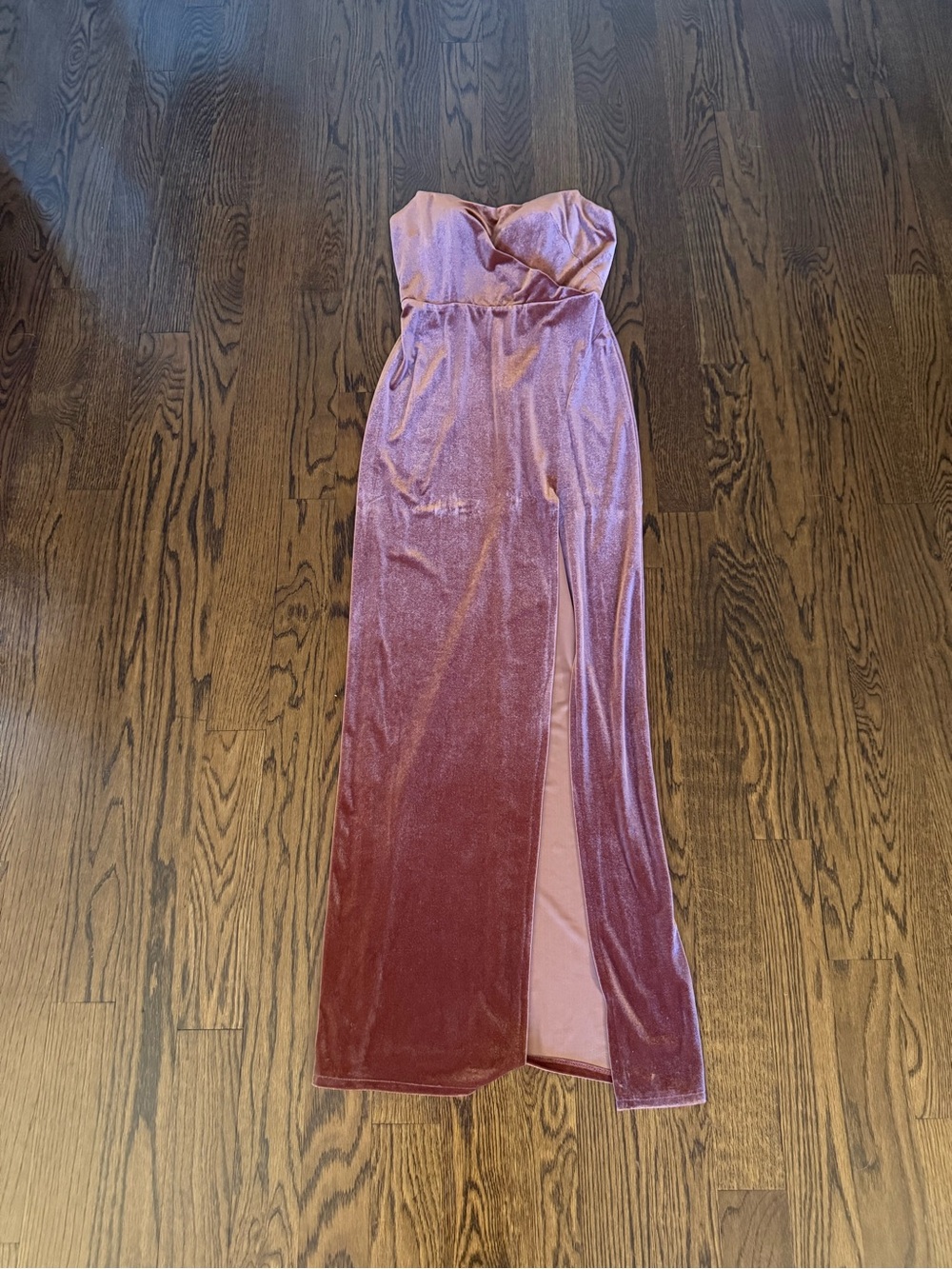 Jenny Yoo Strapless Velvet “Liliana” Gown in English Rose